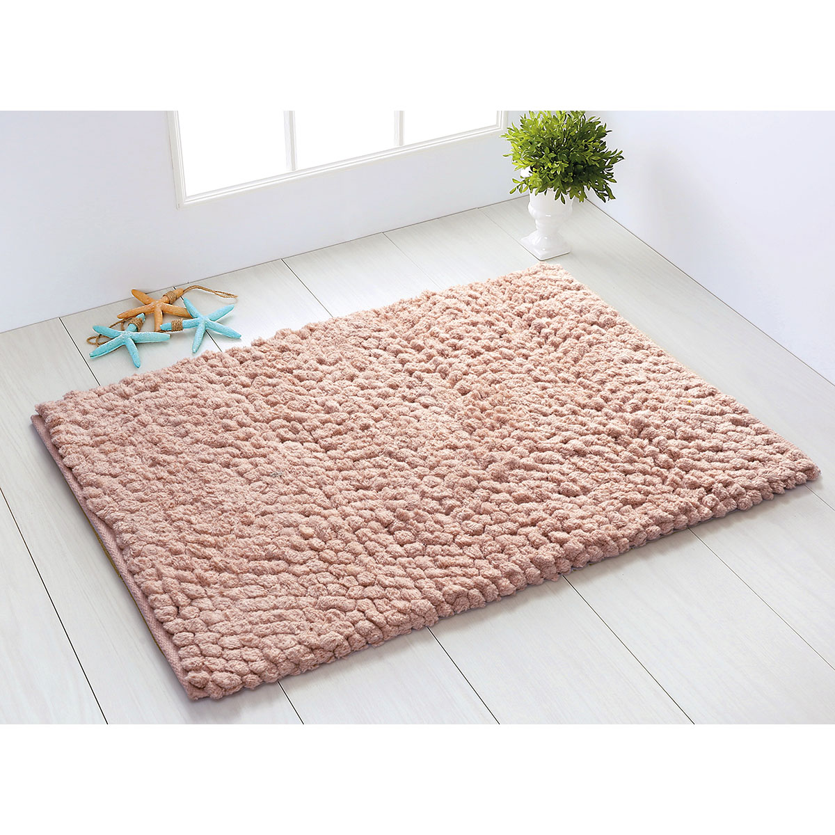 Brown,Bathroom,Carpet,On,White,Wooden,Floor